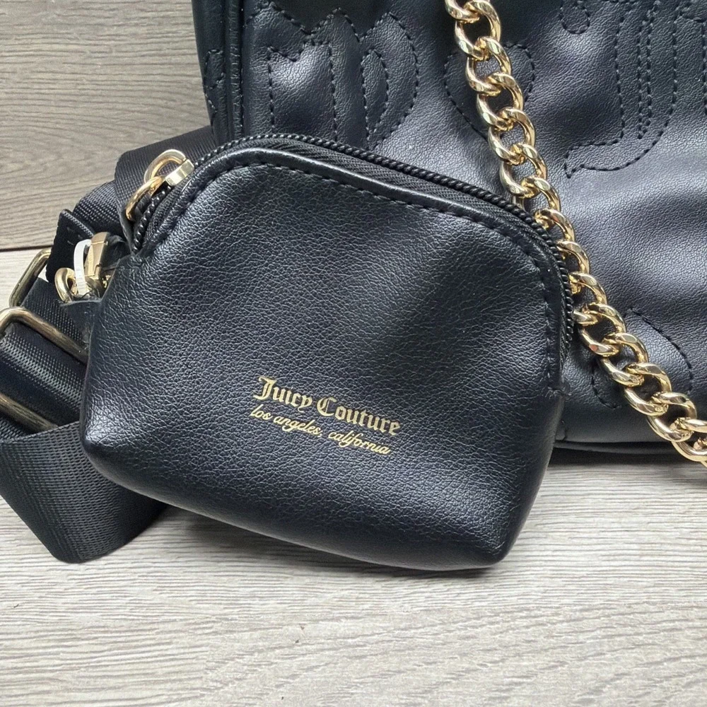 Juicy Couture Quilted Black Puff Half Moon Crossbody Bag‎ W/ Change Purse